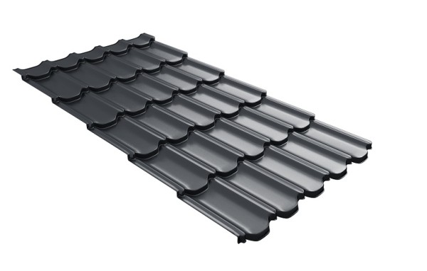 Металлочерепица квинта плюс с 3D резом 0,5 PurLite Мatt RAL 7024 мокрый асфальт купить в Петрозаводске
